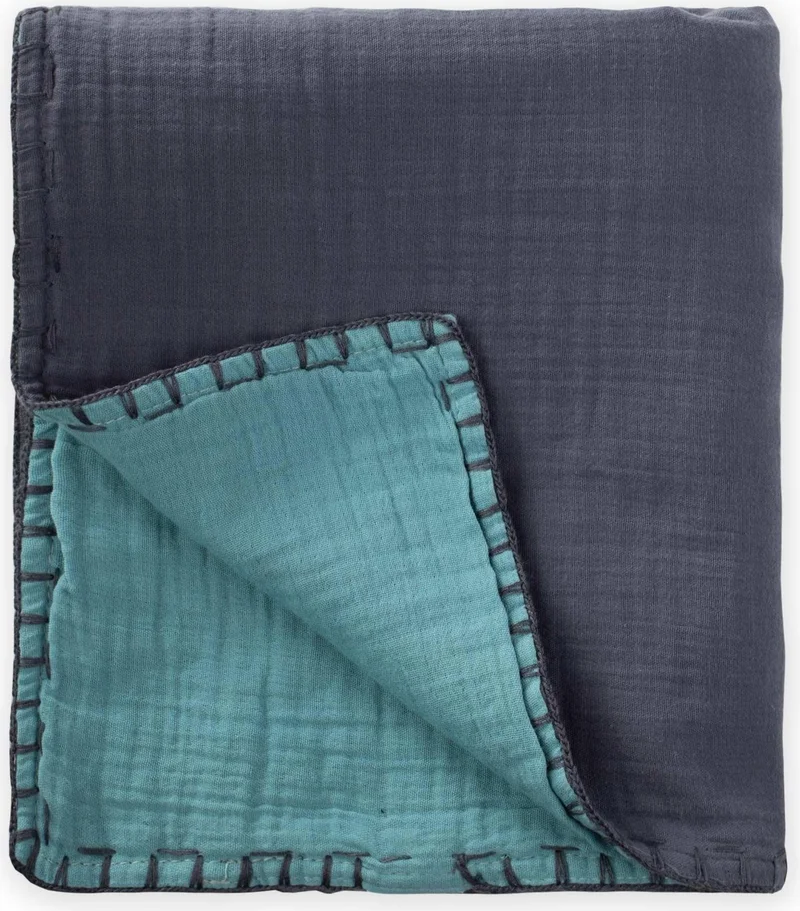 Cigit Muslin Double Sided Handmade Baby Blanket (Washed) 100X100 cm Smoked Turquoise