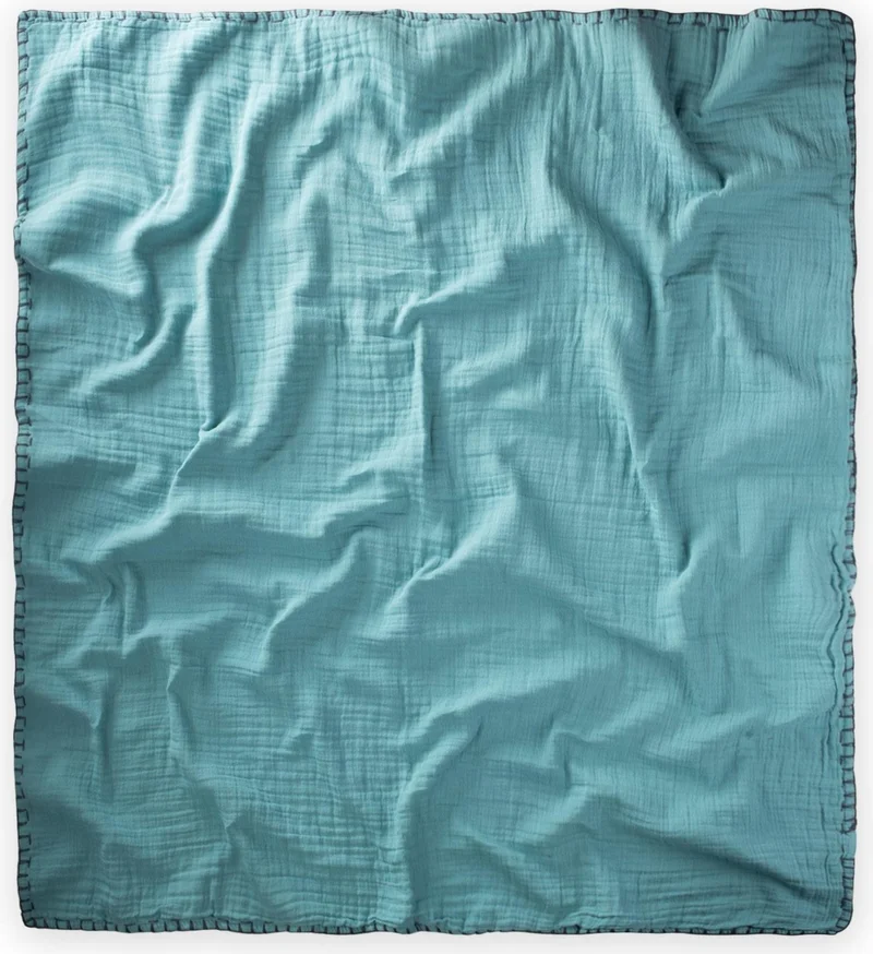 Cigit Muslin Double Sided Handmade Baby Blanket (Washed) 100X100 cm Smoked Turquoise