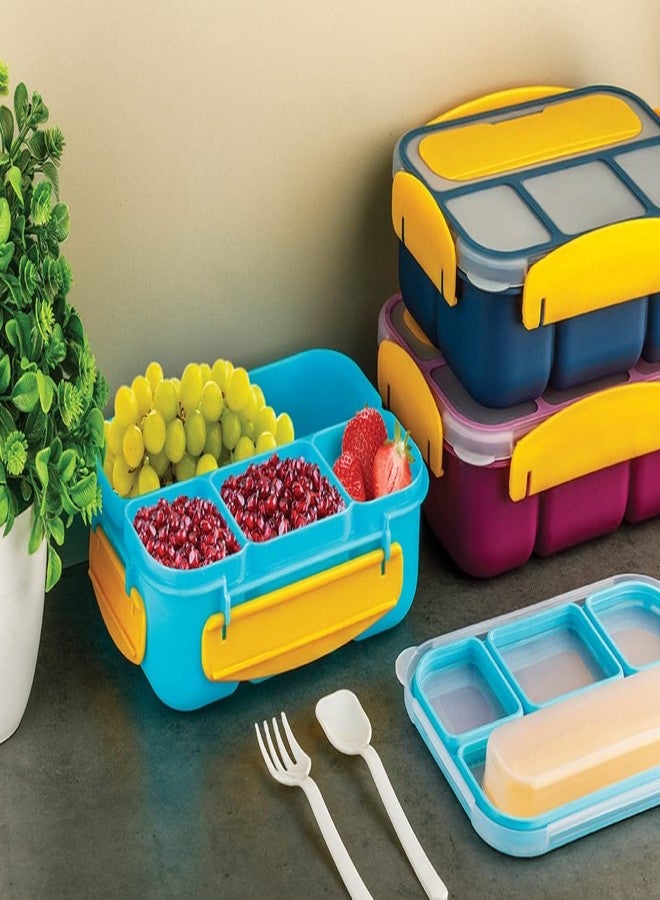 OMORTEX Bento Lunch Box with 4 Compartments, Navy Blue and Yellow, Leak-Proof Container(1300mlPack of 1) - Image 3