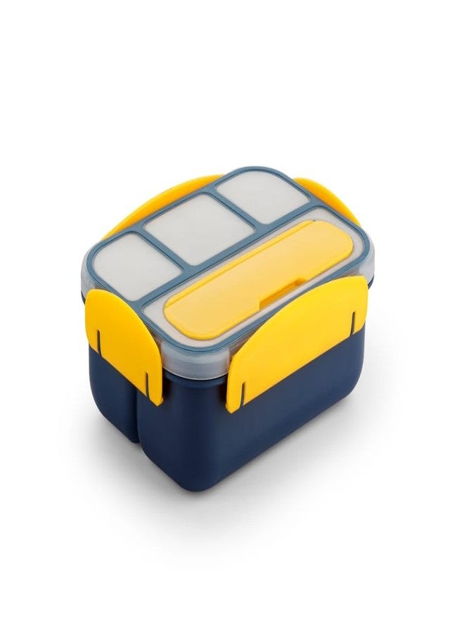 OMORTEX Bento Lunch Box with 4 Compartments, Navy Blue and Yellow, Leak-Proof Container(1300mlPack of 1) - Image 1
