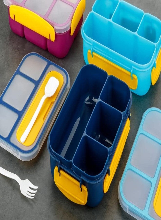 OMORTEX Bento Lunch Box with 4 Compartments, Navy Blue and Yellow, Leak-Proof Container(1300mlPack of 1) - Image 2