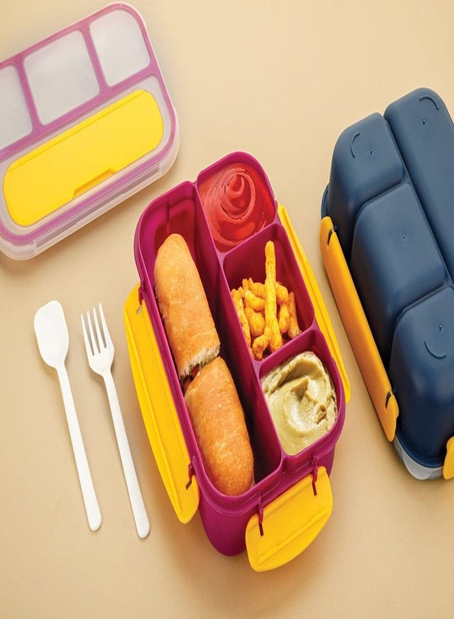 OMORTEX Bento Lunch Box with 4 Compartments, Navy Blue and Yellow, Leak-Proof Container(1300mlPack of 1) - Image 4