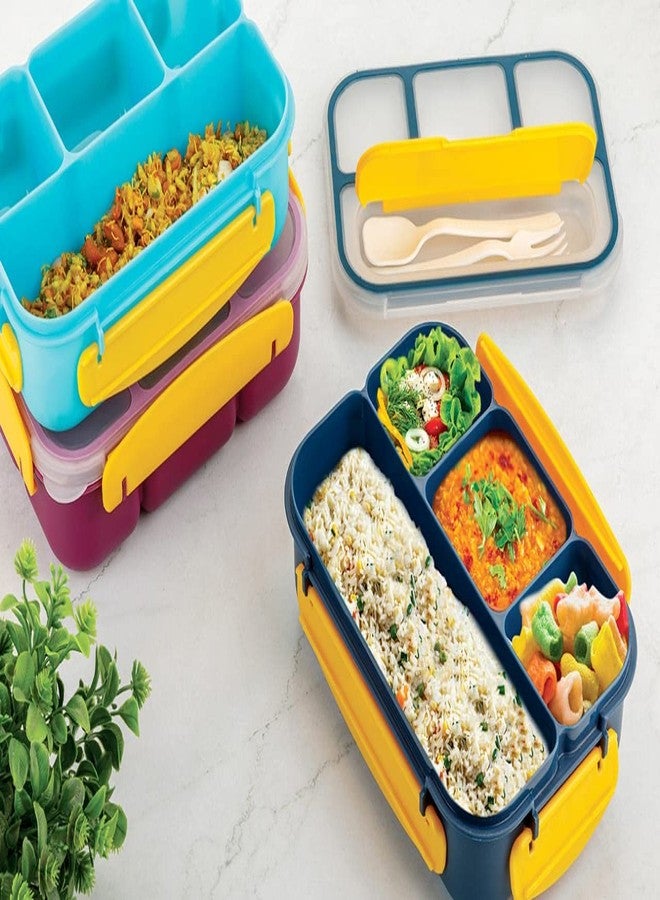 OMORTEX Bento Lunch Box with 4 Compartments, Navy Blue and Yellow, Leak-Proof Container(1300mlPack of 1) - Image 5