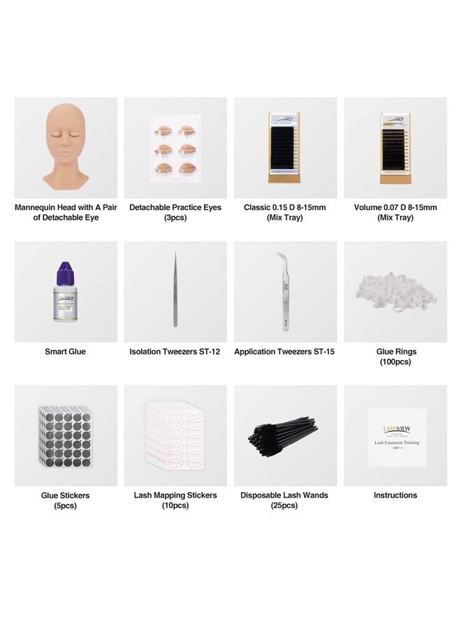LASHVIEW طقم تمديد الرموش، طقم تمديد الرموش الاحترافي مع رأس دمية رموش قابل للإزالة مع 4 جفون قابلة للإزالة، طقم للرموش للمبتدئين، تدريب المكياج وزراعة الرموش - Image 2
