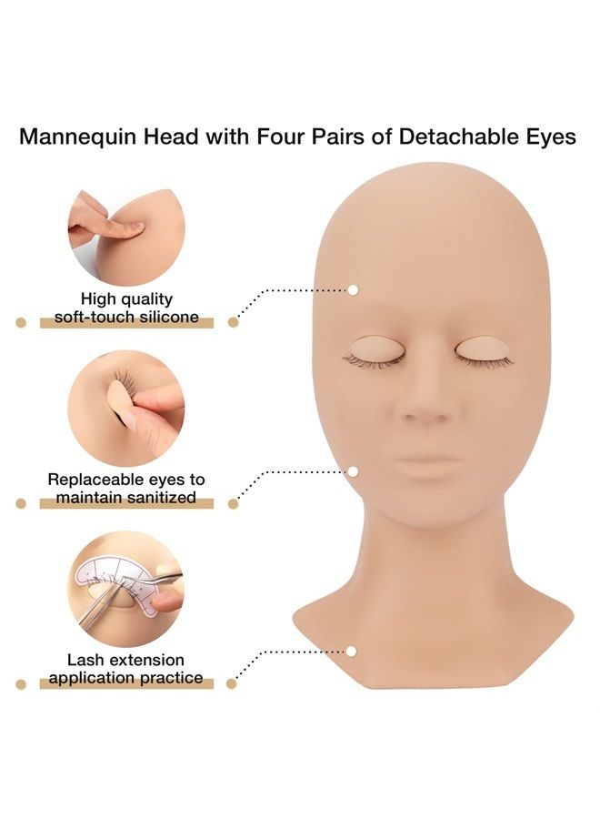 LASHVIEW طقم تمديد الرموش، طقم تمديد الرموش الاحترافي مع رأس دمية رموش قابل للإزالة مع 4 جفون قابلة للإزالة، طقم للرموش للمبتدئين، تدريب المكياج وزراعة الرموش - Image 4