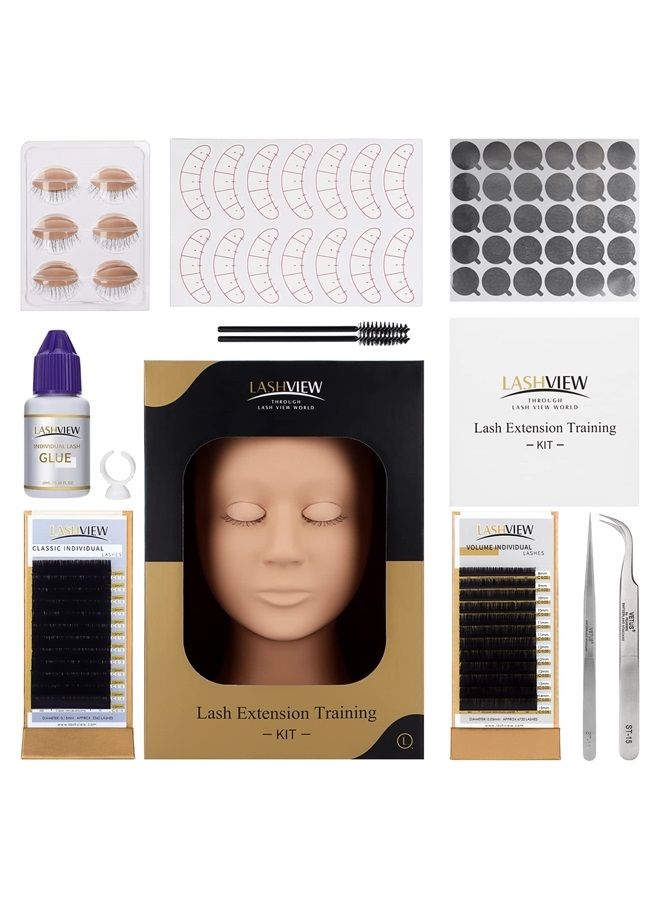 LASHVIEW طقم تمديد الرموش، طقم تمديد الرموش الاحترافي مع رأس دمية رموش قابل للإزالة مع 4 جفون قابلة للإزالة، طقم للرموش للمبتدئين، تدريب المكياج وزراعة الرموش - Image 3