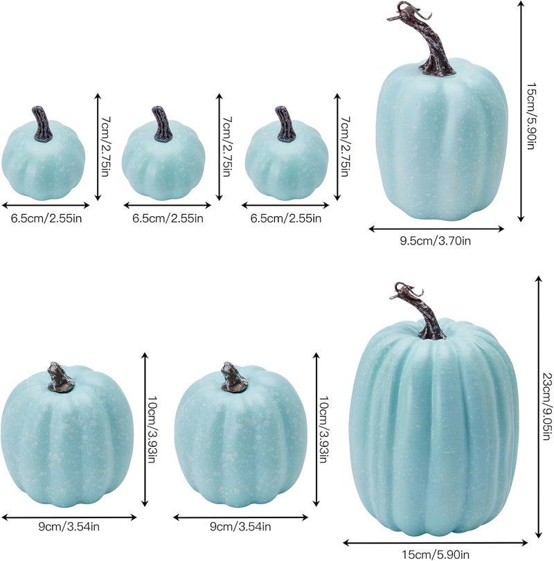 Zensounding Halloween Autumn Harvest Festival 7 Artificial Pumpkins of Various Styles Decorate Rural Style Farmhouses Foam Pumpkins Thanksgiving Dinner Party Home Festival Autumn Decoration (Light Blue) - Image 3