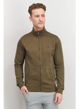 French Connection Men Mock Neckline Long Sleeves Brand Logo Sweatshirt, Khaki and Olive  - Image 1