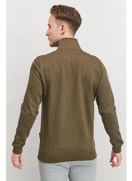 French Connection Men Mock Neckline Long Sleeves Brand Logo Sweatshirt, Khaki and Olive  - Image 2