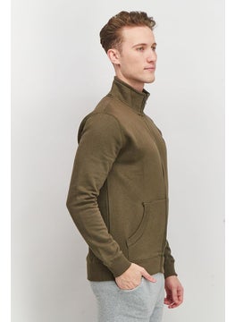 French Connection Men Mock Neckline Long Sleeves Brand Logo Sweatshirt, Khaki and Olive  - Image 4
