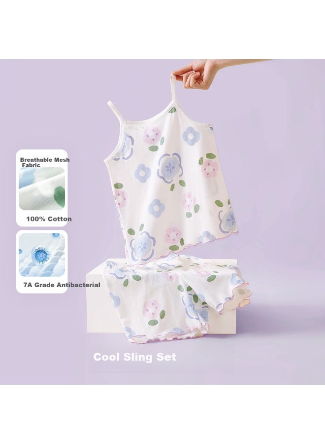 Deesha [7a Antibacterial Breathable Mesh] Girls' Summer Pajamas Thin Camisole Set For Older Children Air Conditioning Wear - Image 1