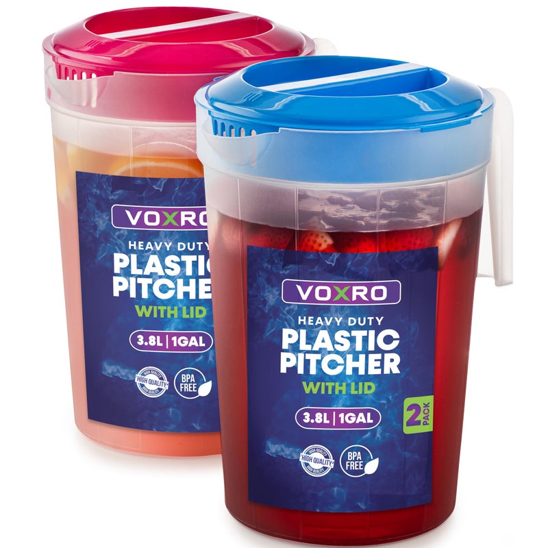 2Pack 1Gallon Plastic Pitchers with Lids  Iced Tea Pitchers with Twist Cover BPAFree Dishwasher  Freezer Safe Ideal for Water Juice  Fridge Storage