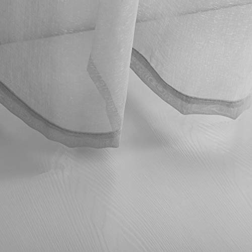 MISS SELECTEX Linen Look Pom Pom Tasseled Sheer Curtains - Rod Pocket Voile Semi-Sheer Curtains for Living and Bedroom, Set of 2 Curtain Panels (52 x 63 inch, Grey) - Image 5