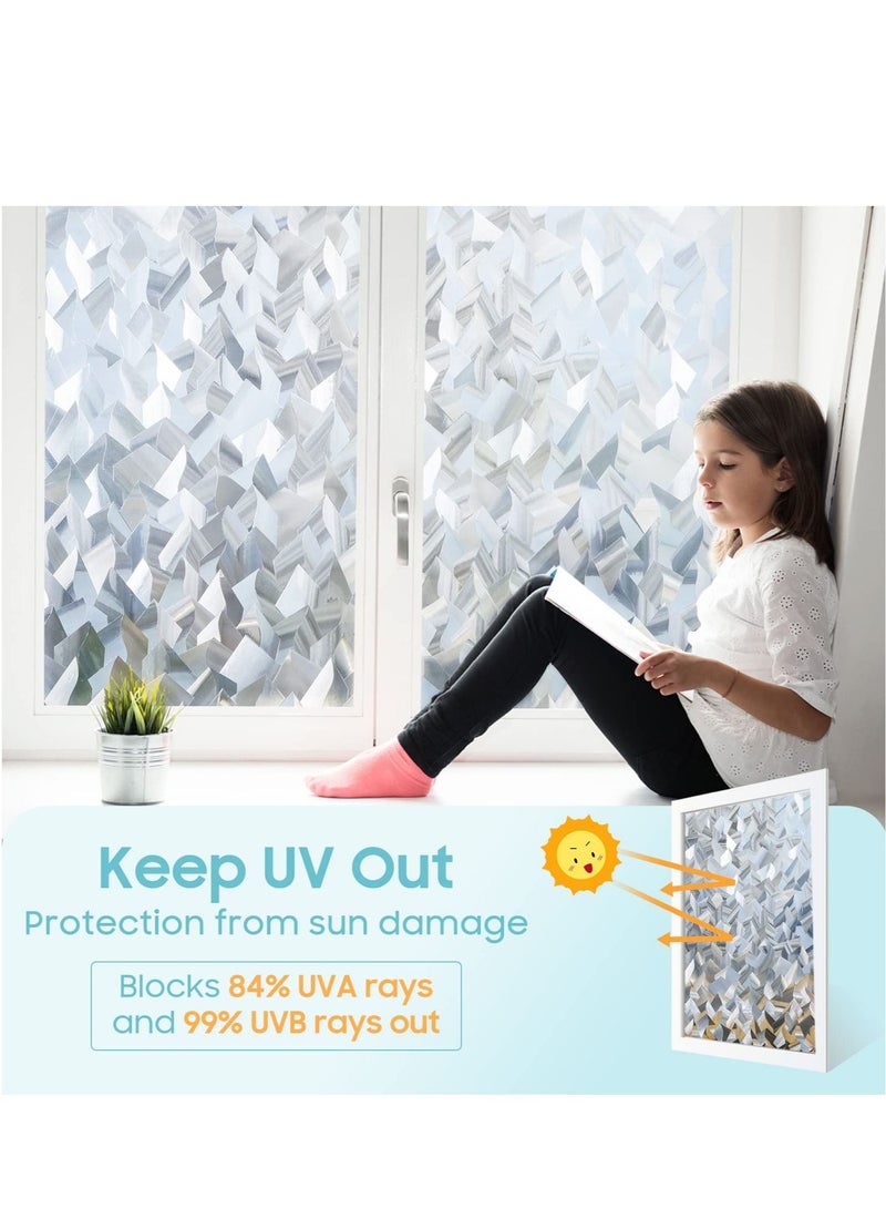 كابتن تيك Window Privacy Film, Prism Window Film 3D Decorative Crystal Static Cling Heat Blocking Window Film Non-Adhesive Removable Glass Film Anti-UV - Image 4