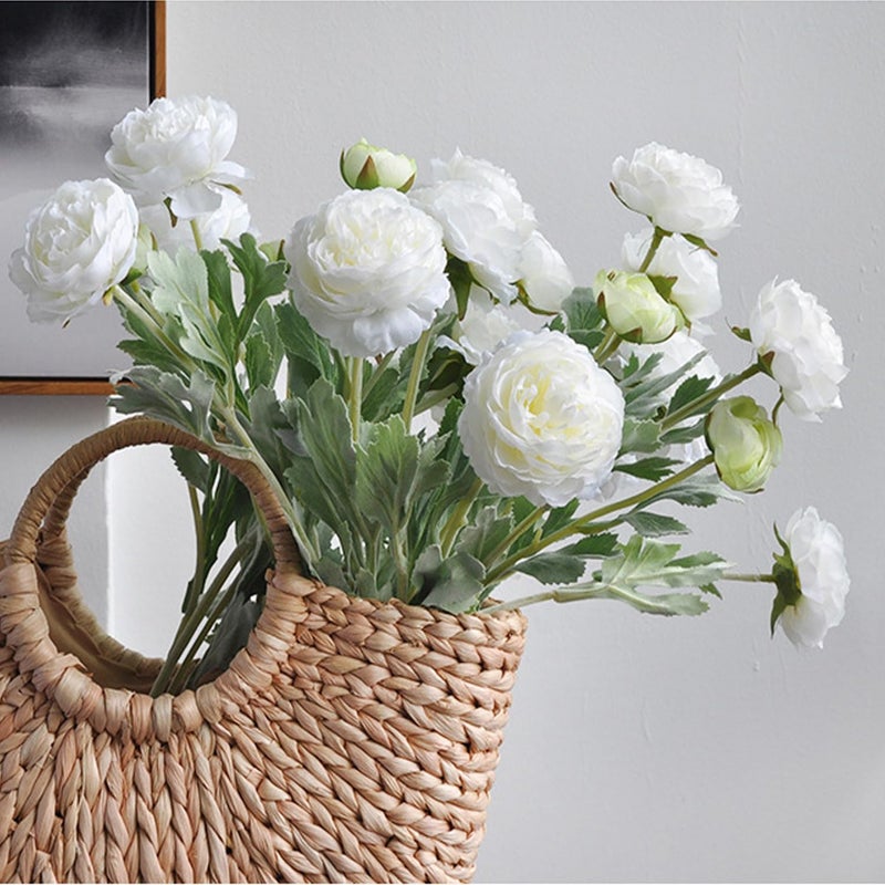 Molilito Artificial Flowers White Peonies 20pcs 60Heads Bouquet Fake Peonies Artificial Ranunculus Flowers for Indoor Faux Floral Arrangements Home Table Kitchen Wedding Party Farmhouse Decor ï»¿ - Image 3