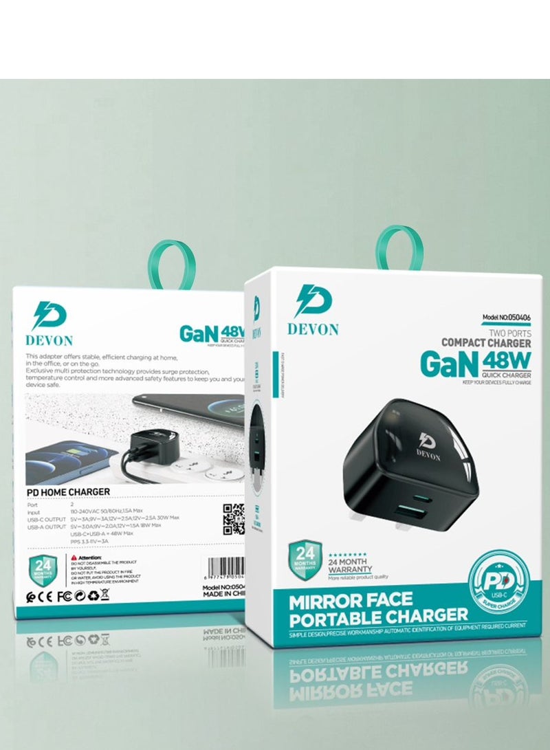 Devon 48W Dual USB PD Fast Charging Charger Black - Image 2