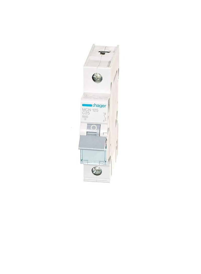 Hager HAGER Miniature circuit breaker single pole 25A 6KA SP MCB TYPE C MCN125  - Image 1