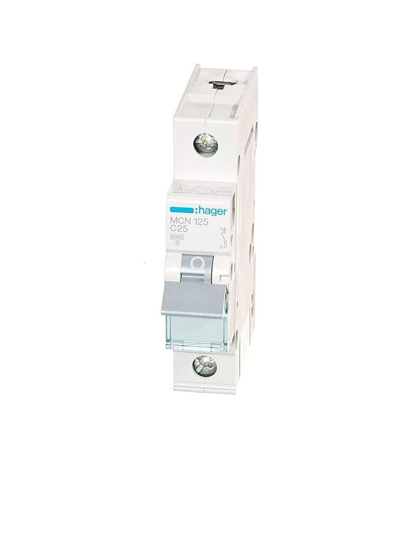 Hager HAGER Miniature circuit breaker single pole 25A 6KA SP MCB TYPE C MCN125  - Image 2