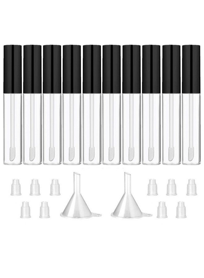 GTHER 10Pcs 10Ml Empty Lip Gloss Containers Tube With Wand Refillable Lip Balm Bottles Lipstick Sample Container And Funnel And Rubber Stoppers For Girls Diy Lip Samples Black Top - Image 2
