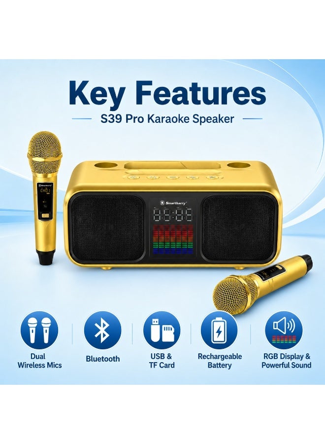 Smartbarry S39 Pro Party Karaoke Speaker System – Dual Wireless Microphones, Bluetooth 5.3 Speaker, RGB Lights, Heavy Bass Stereo, USB/TF/AUX Support, Rechargeable Portable Entertainment Speaker - Image 3