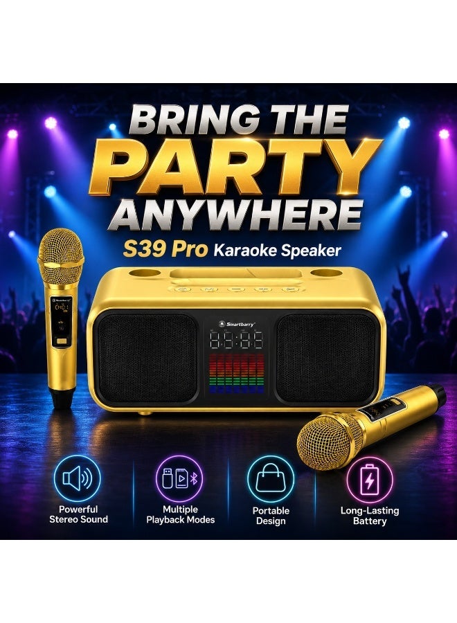 Smartbarry S39 Pro Party Karaoke Speaker System – Dual Wireless Microphones, Bluetooth 5.3 Speaker, RGB Lights, Heavy Bass Stereo, USB/TF/AUX Support, Rechargeable Portable Entertainment Speaker - Image 1