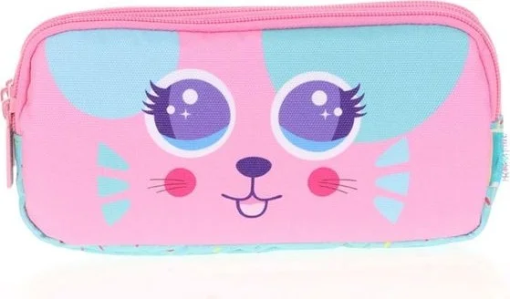 KAUKKO Kids&love 3 Compartment Cute Face Cat Pencil Bag L8118