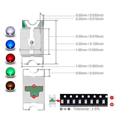 CHANZON (5 Colors x 20 pcs = 100 pcs 1206 SMD LED Diode Lights Assorted Kit (Mini Chip 3.2mm x 1.6mm for PCB DC 20mA) Super Bright Lighting Bulb Lamps Electronics Components Light Emitting Diodes - Image 3