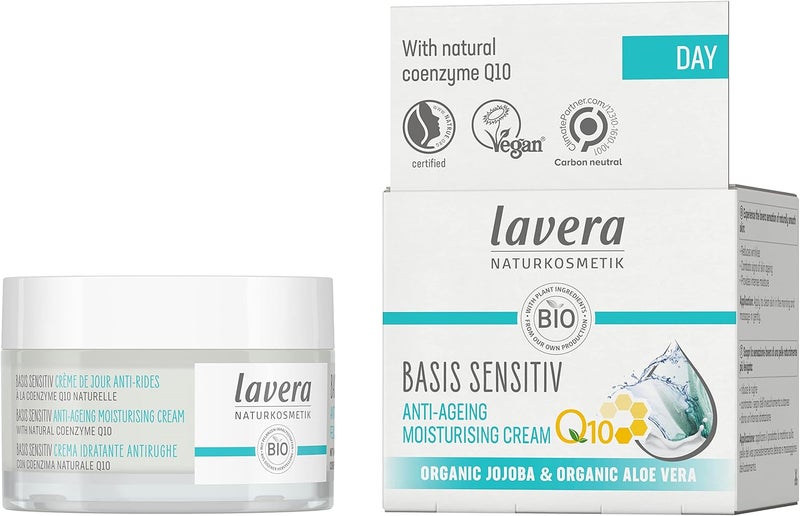 lavera Basis Sensitve Anti Wrinkle Moisturizing Cream  Face Cream with Q10  Aloe Vera  Moisturizing Facial Cream  Anti Aging Cream  PETA Certified  Vegan  Made in Germany  17 Fl Oz