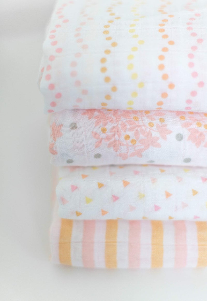 SwaddleDesigns Cotton Muslin Swaddle Blankets, Set of 4, Receiving Blankets for Baby Boys & Girls, Best Shower Gift, 46x46 inches, Pink Floral & Stripes - Image 5