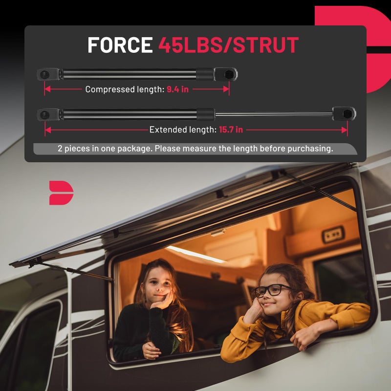 BDFHYK C16-15208 16in/45Lbs (200N) Gas Shocks Struts for Leer are Camper Shell Topper Rear Window Bed Cover, Cabinet Door, Outdoor Bench lid, Toolbox, Boat lid, Set of 2 - Image 2