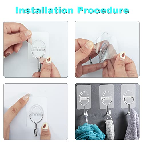 CGBE Adhesive Hooks Heavy Duty Sticky Hooks for Hanging 11 lbs (Max) Seamless Transparent Adhesive Hooks Wall Hangers Without Nails for Hanging Keys Coats Hats Bags Ceiling (Clear-16PACK) - Image 5