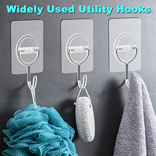 CGBE Adhesive Hooks Heavy Duty Sticky Hooks for Hanging 11 lbs (Max) Seamless Transparent Adhesive Hooks Wall Hangers Without Nails for Hanging Keys Coats Hats Bags Ceiling (Clear-16PACK) - Image 3