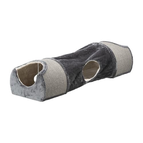 Trixie Cuddly Condos and Tunnel for Cats Indoor Cat Furniture with Play Condos Hideaway Tunnel Dangling Cat Toys Sisal Scratching Surface Collapsible Design for Easy Storage Gray - Image 1