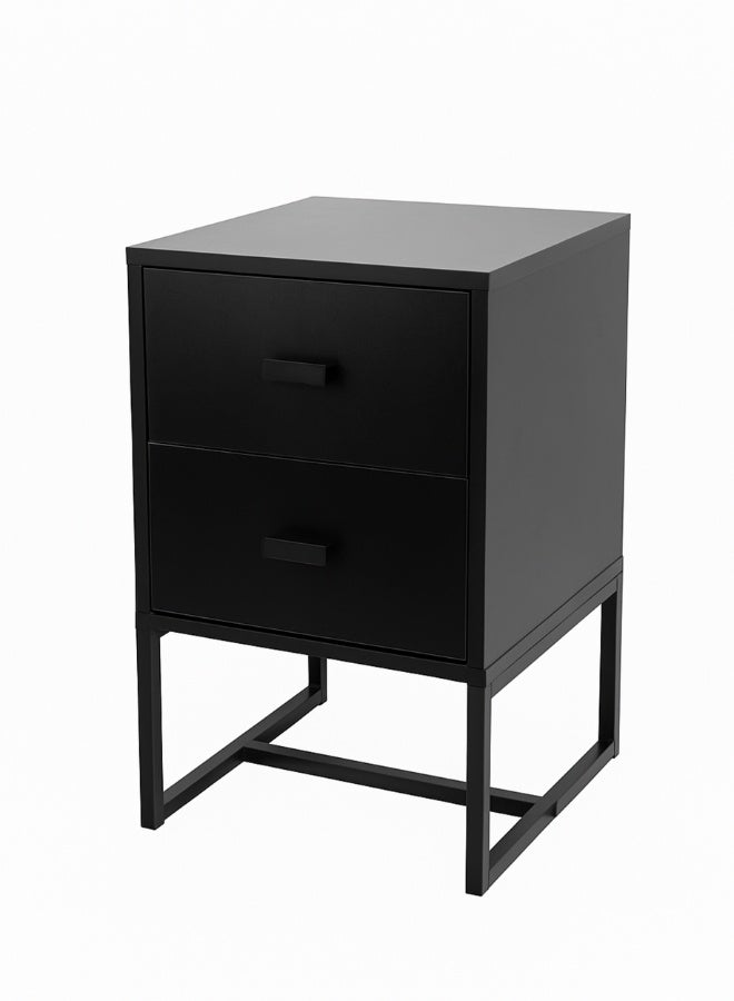 أولييرو طاولة جانبية ونايت ستاند مع درجين واسعَين – طاولة نهاية سرير باللون الأسود، دولاب صغير لغرفة النوم، غرفة المعيشة أو المنزل، 30 × 30 × 47 سم - Image 5