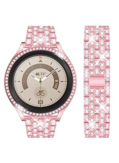 DEALELE Bands Compatible with Samsung Galaxy Watch 5 pro (45mm), 20mm Bling Rhinestone Diamond Metal Bracelet with Protective Case Replacement Strap and Watch Cover for Women Men (45mm, Rose pink)  - Image 1