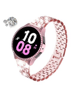 DEALELE Bands Compatible with Samsung Galaxy Watch 5 pro (45mm), 20mm Bling Rhinestone Diamond Metal Bracelet with Protective Case Replacement Strap and Watch Cover for Women Men (45mm, Rose pink)  - Image 2