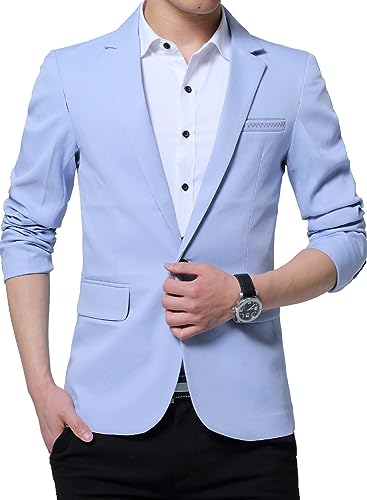 DAVID.ANN Men's Casual Blazer Jacket Slim Fit Sport Coats Lightweight One Button Suit Jacket,#1 Light Blue,Medium - Image 2