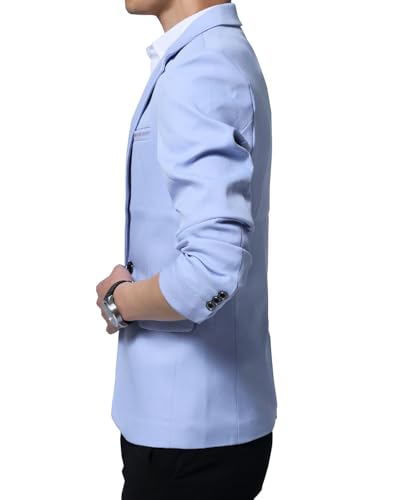 DAVID.ANN Men's Casual Blazer Jacket Slim Fit Sport Coats Lightweight One Button Suit Jacket,#1 Light Blue,Medium - Image 4