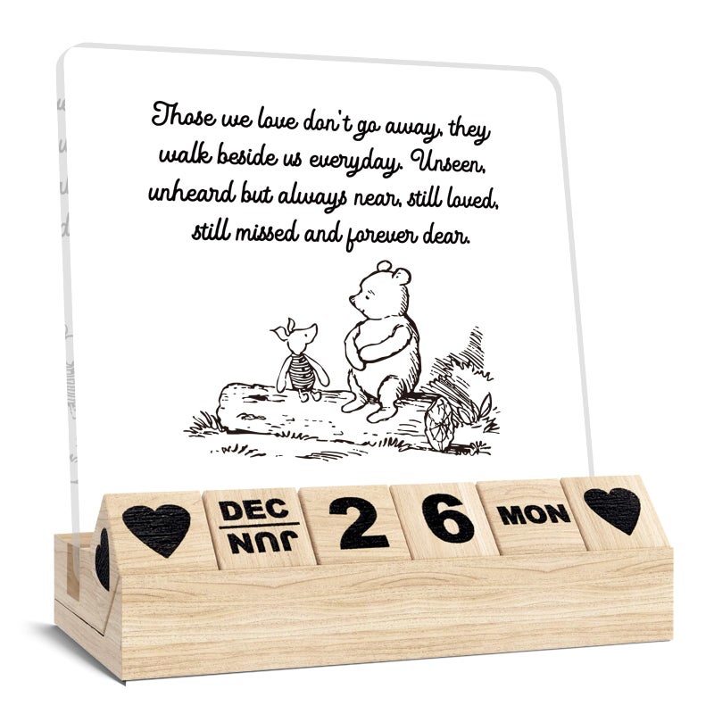 Ythuil Sympathy Gifts for Loss of Loved One - Winnie the Pooh Memorial Wooden Block Calendar for Desk Sign, Condolences Gift for Loss, Bereavement Keepsake Plaque - Image 1