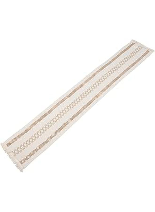 Cotton Linen Table Runner with Woven Stripes and Tassels 180x30cm Decorative Tablecloth for Dining Holiday - Image 1