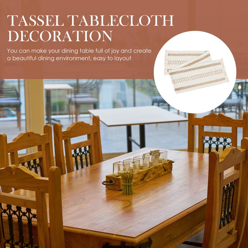 Cotton Linen Table Runner with Woven Stripes and Tassels 180x30cm Decorative Tablecloth for Dining Holiday - Image 5