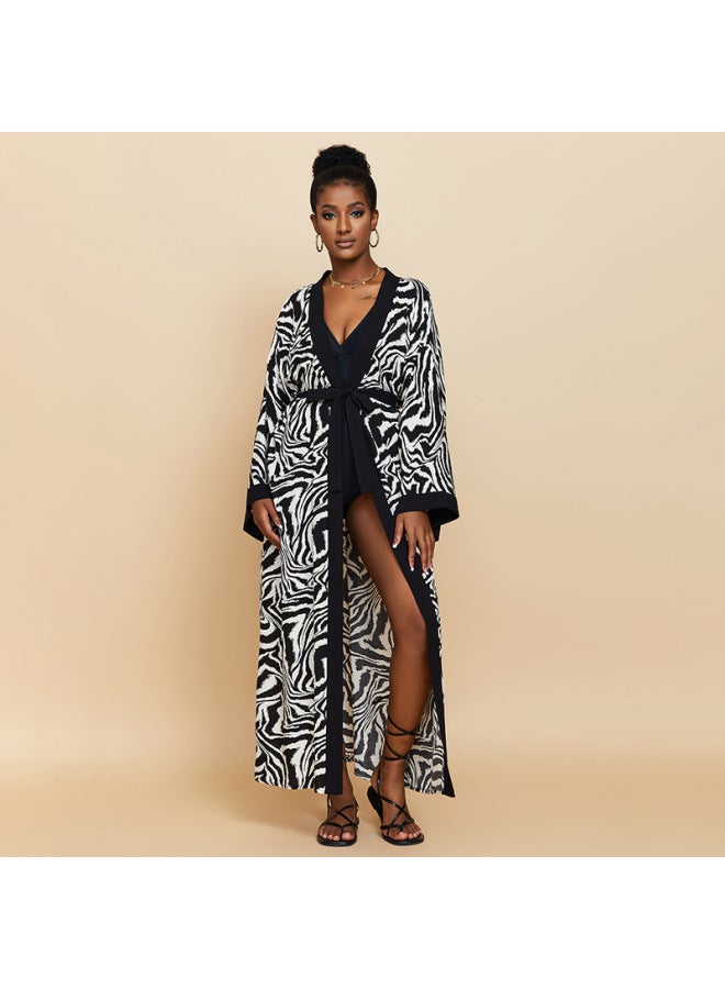 Loquat 2023 And Beach Blouse Cotton Zebra Cardigan Holiday Bikini Swimsuit Women's Beach Skirt-Color:78733-6 Black Heart- - Image 2