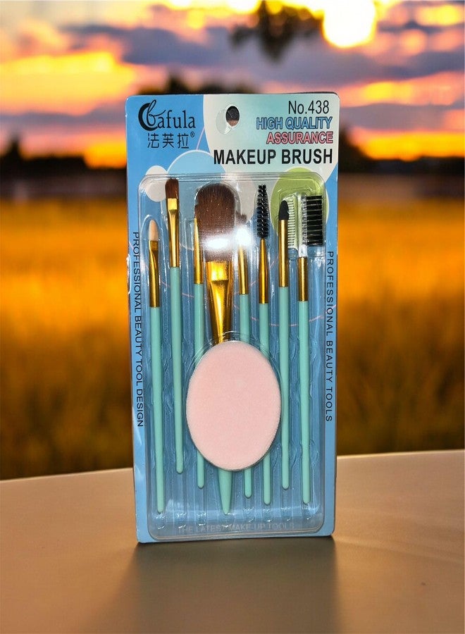 Brille Bee 8PCS Professional Makeup Brush Set, Travel Size Cosmetic Brushes Kit for Face Foundation Blush Eye Shadow, Wooden Handle Synthetic Bristle (Sky Blue) - Image 2