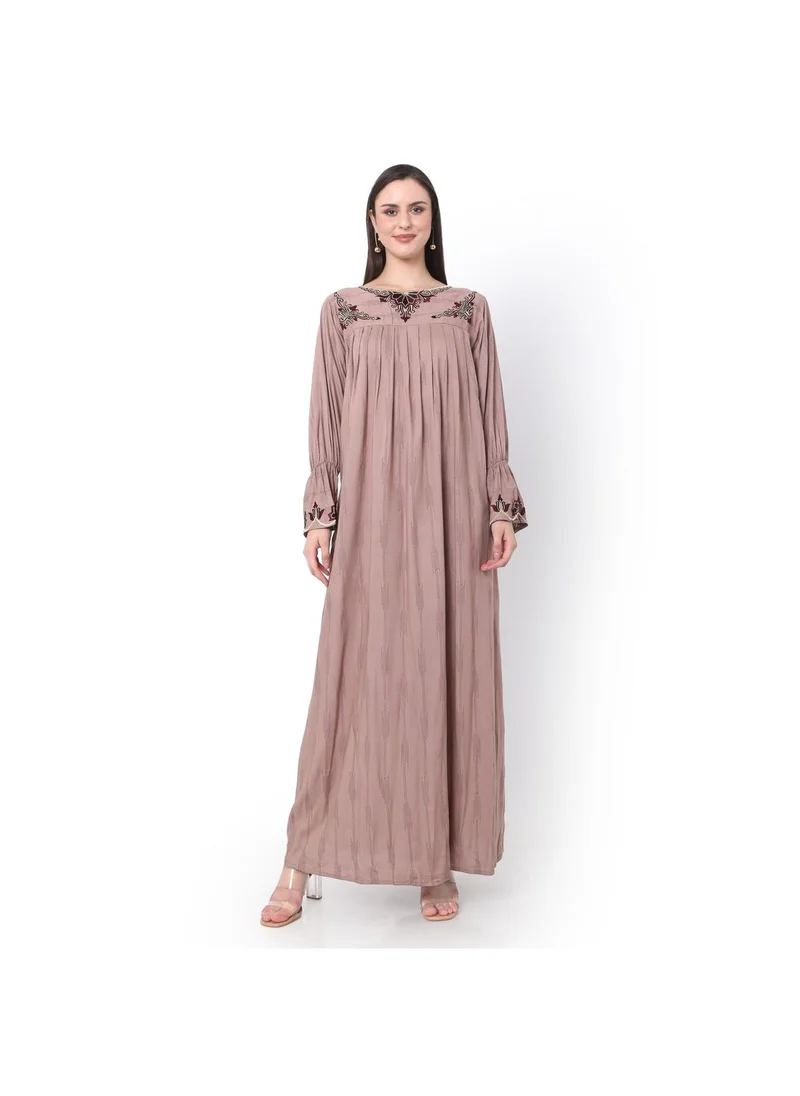 HANA & SARA PURE VISCOSE WITH PRINTED AND EMBROIDRED BROWN ARABIC JALABIYA KAFTAN DRESS