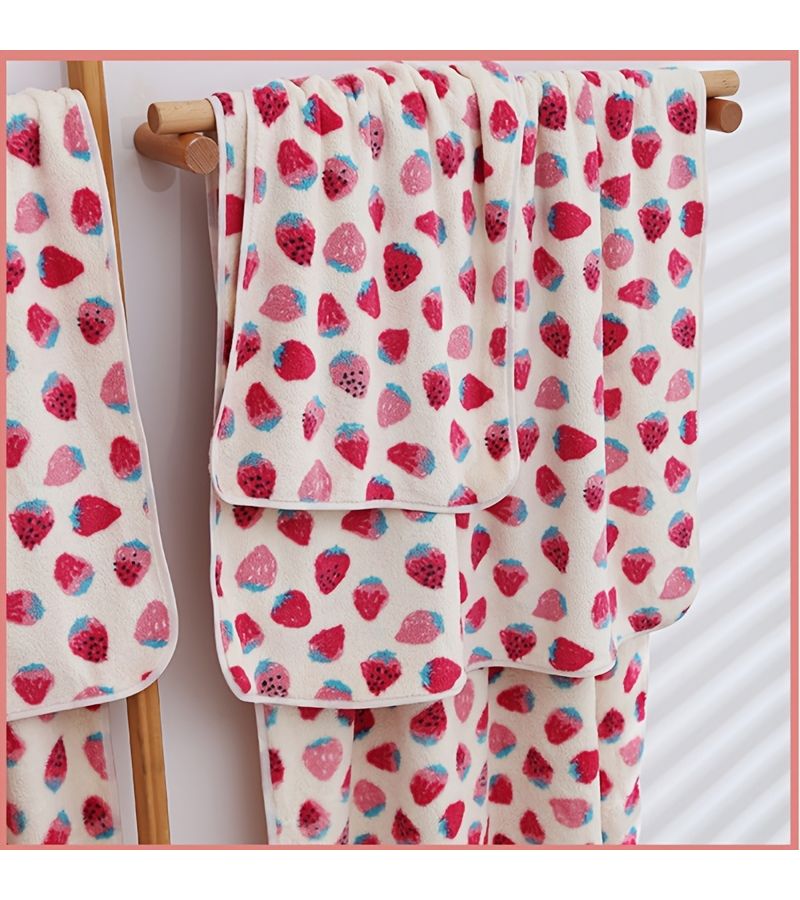 Quick Dry Coral Bath Towel Set Small Strawberry Cartoon Two Piece - Image 2