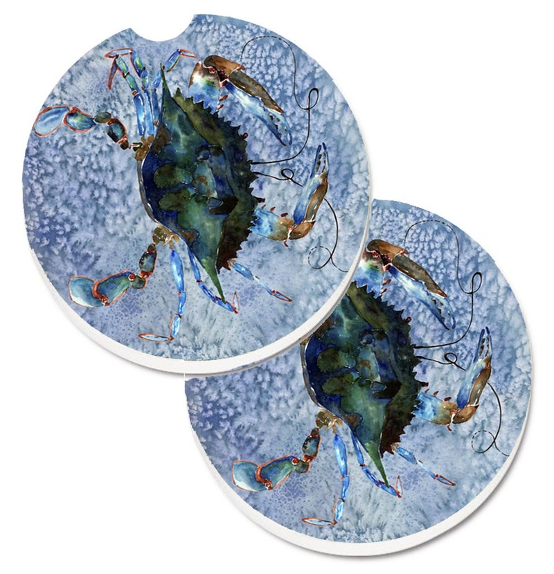 Caroline's Treasures 8151CARC Crab Set of 2 Cup Holder Car Coasters Absorbent Sandstone Coasters for Car Cup Holders Gifts for Men or Women  Large  Multicolor