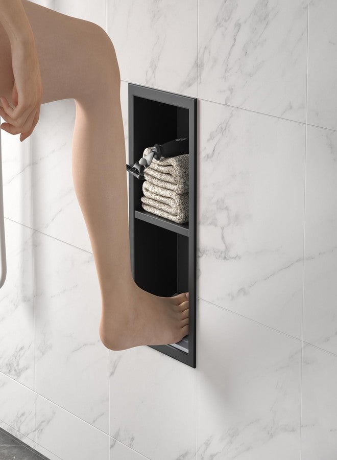 Bernkot Shower Niche, 304 Stainless Steel Wall Niche for Bathroom, Recessed Bathroom Footrest w/Over Mount Installation, No Tile Need (Matte Black, 12.3''x6'') - Image 1