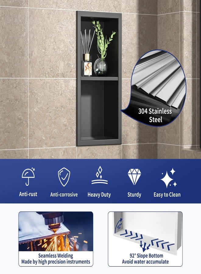 Bernkot Shower Niche, 304 Stainless Steel Wall Niche for Bathroom, Recessed Bathroom Footrest w/Over Mount Installation, No Tile Need (Matte Black, 12.3''x6'') - Image 2