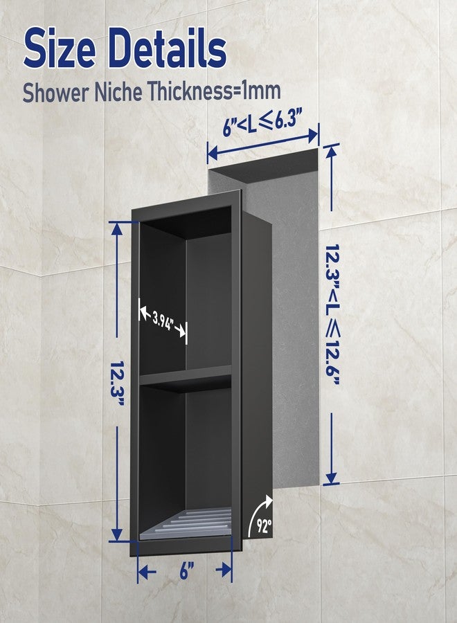 Bernkot Shower Niche, 304 Stainless Steel Wall Niche for Bathroom, Recessed Bathroom Footrest w/Over Mount Installation, No Tile Need (Matte Black, 12.3''x6'') - Image 5