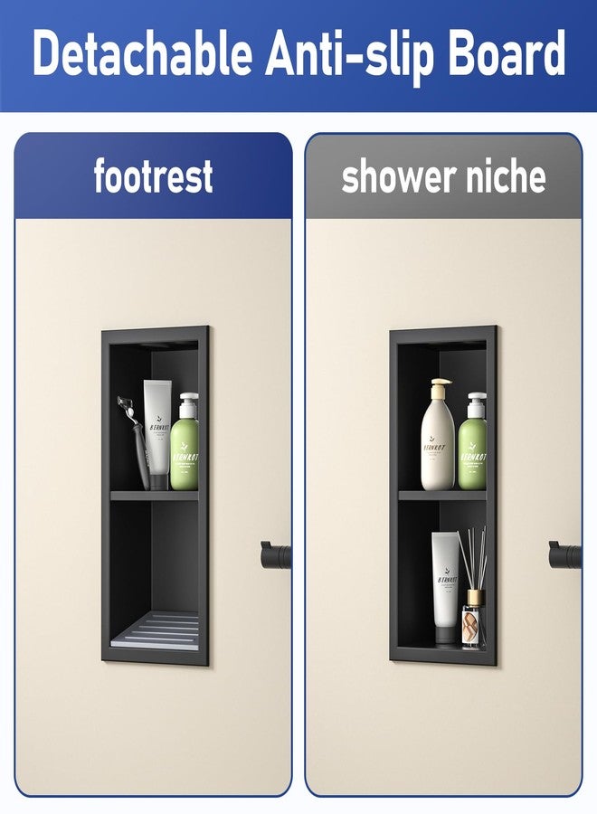 Bernkot Shower Niche, 304 Stainless Steel Wall Niche for Bathroom, Recessed Bathroom Footrest w/Over Mount Installation, No Tile Need (Matte Black, 12.3''x6'') - Image 3